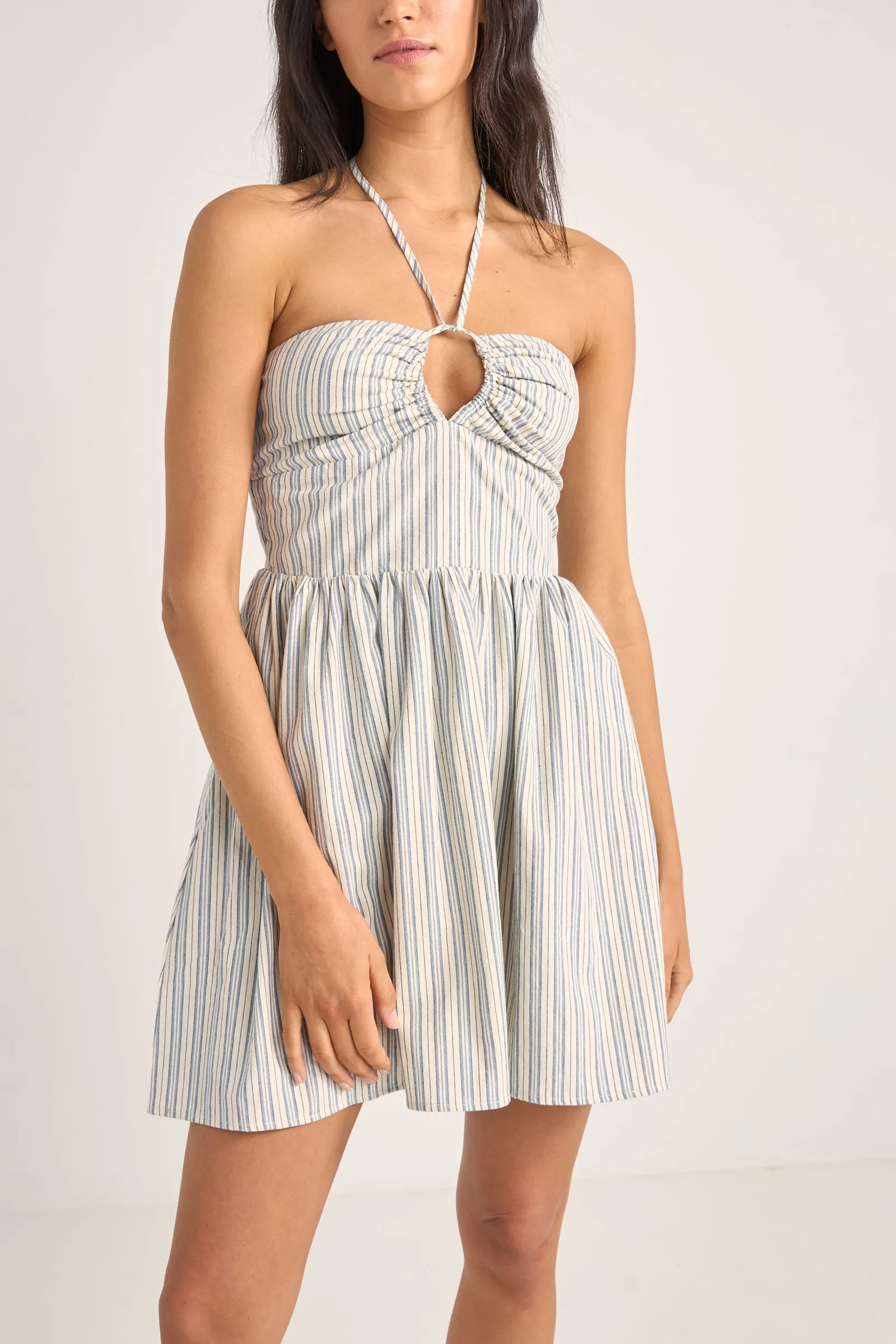 Haven Halter Mini Dress Blue Stripe