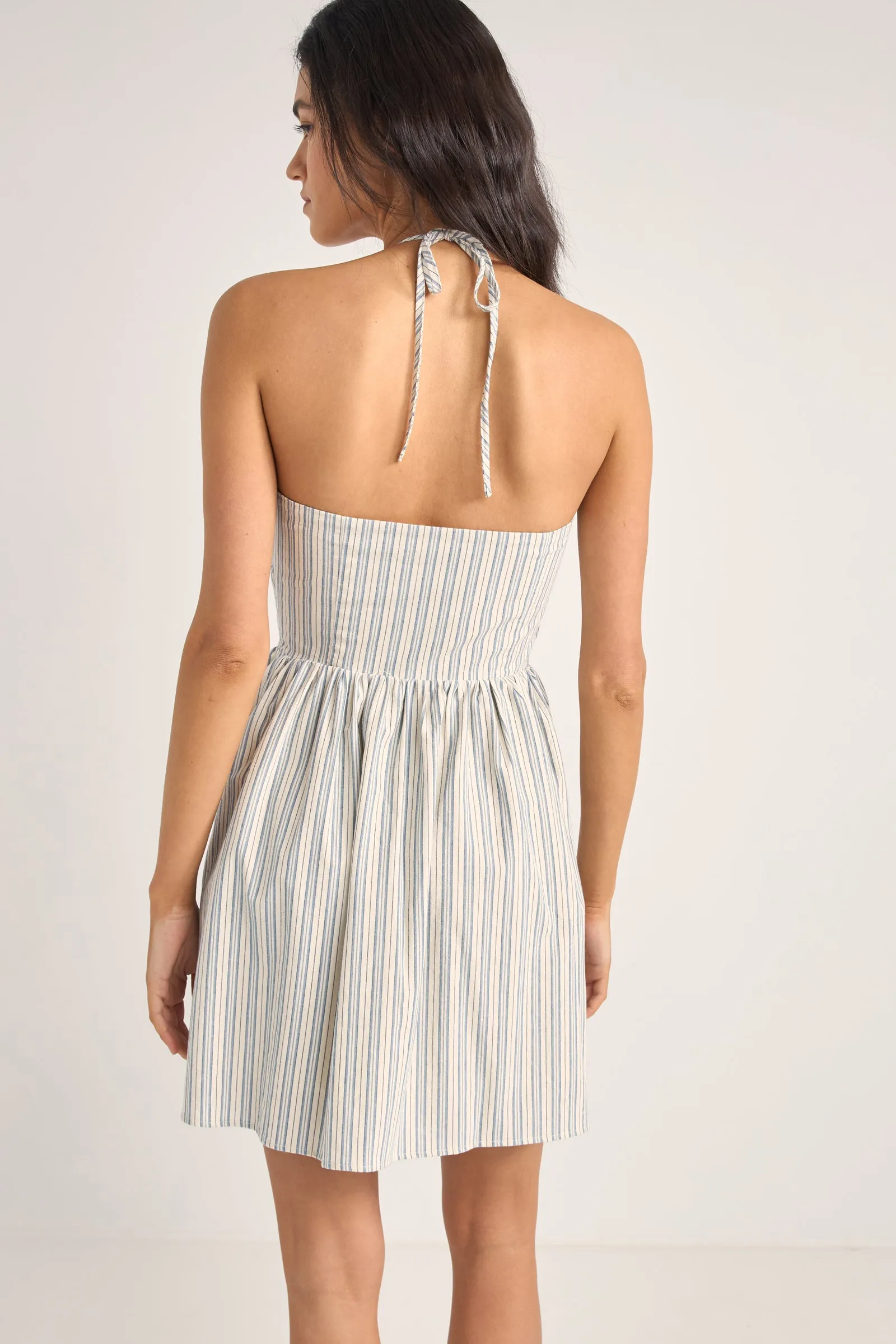 Haven Halter Mini Dress Blue Stripe