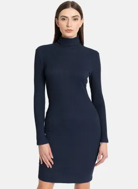 High Neck Button Detail Midi Dress