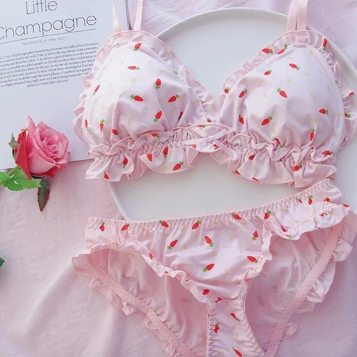 Kawaii Nymphet Lolita Lingerie Set with Cute Carrot Print