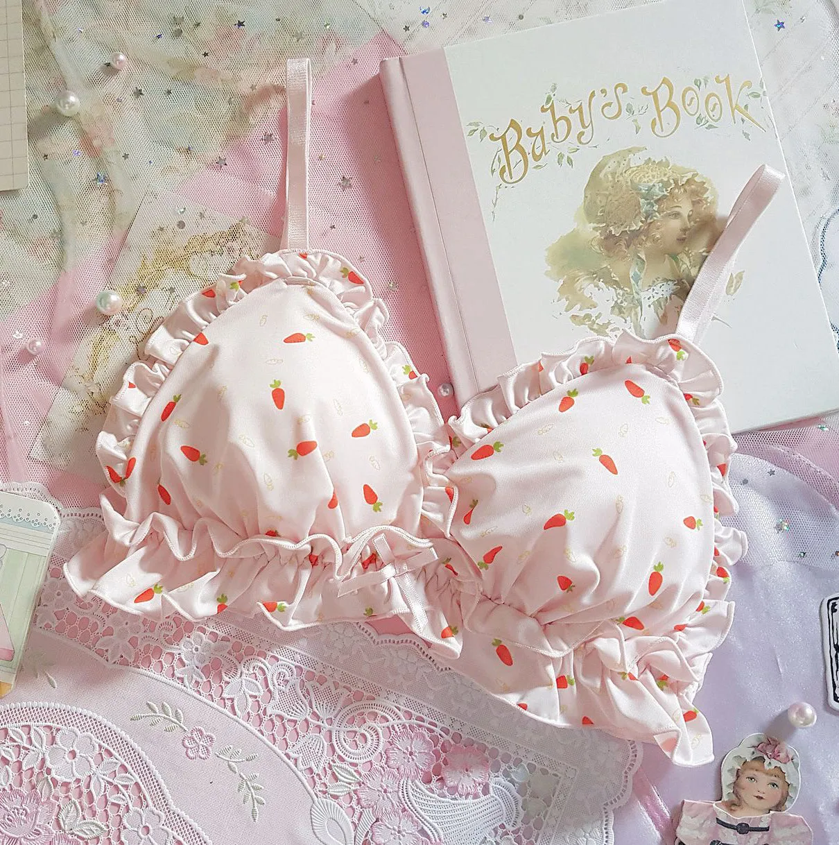 Kawaii Nymphet Lolita Lingerie Set with Cute Carrot Print