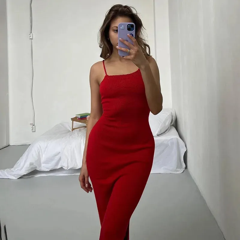 Knitted Midi Sleeveless Backless Long Dress