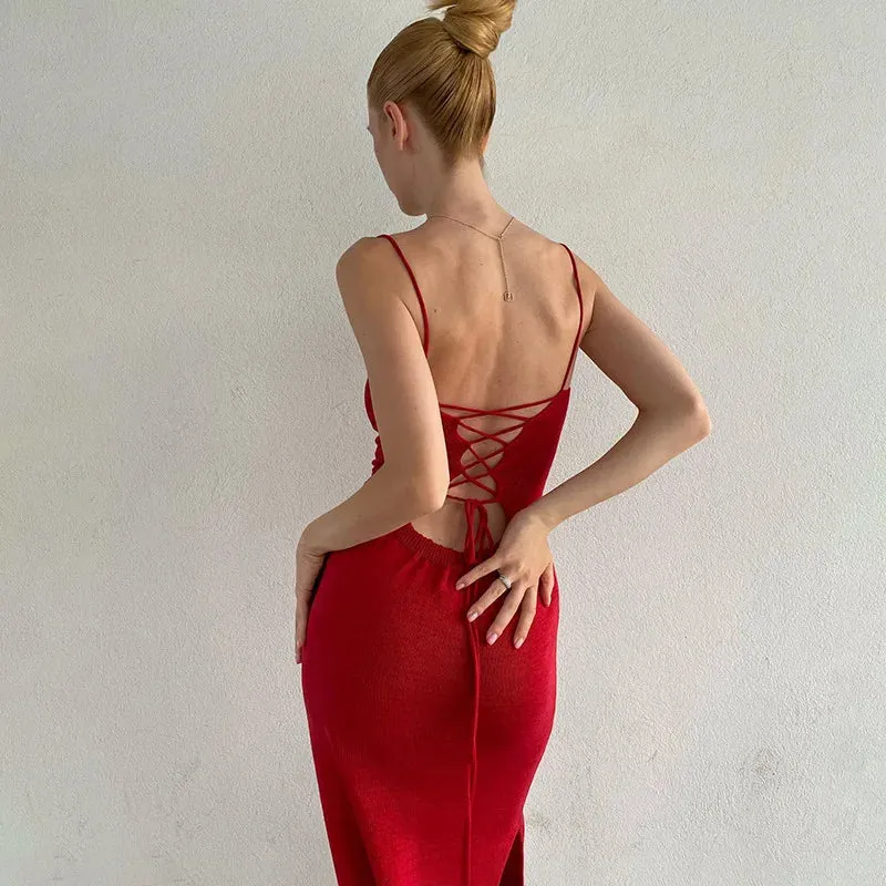 Knitted Midi Sleeveless Backless Long Dress