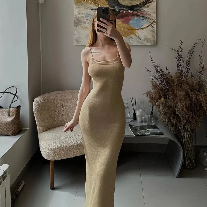 Knitted Midi Sleeveless Backless Long Dress