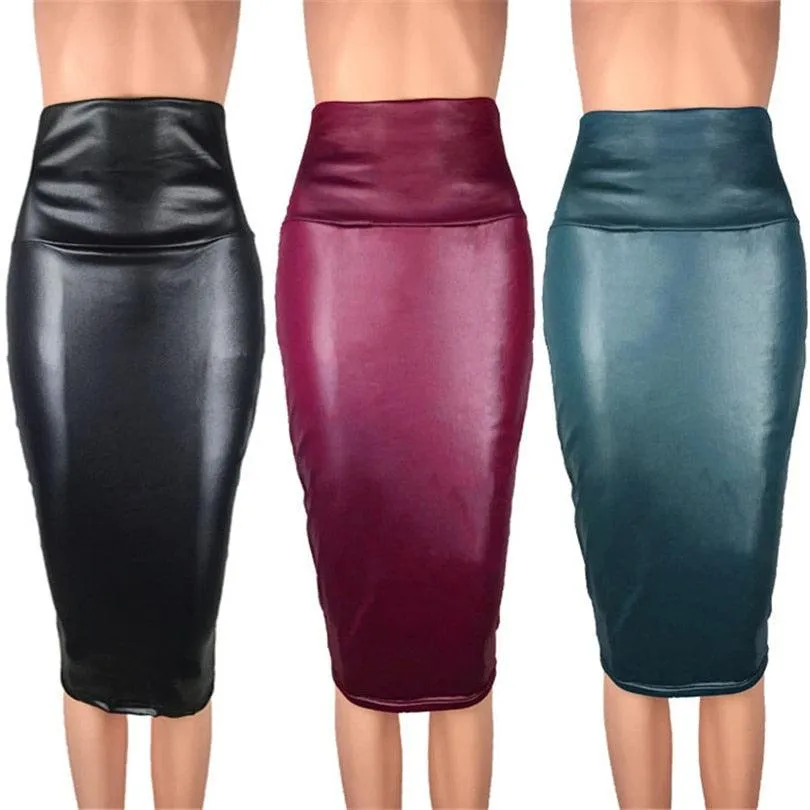 Leather Skirt Back Split Bodycon