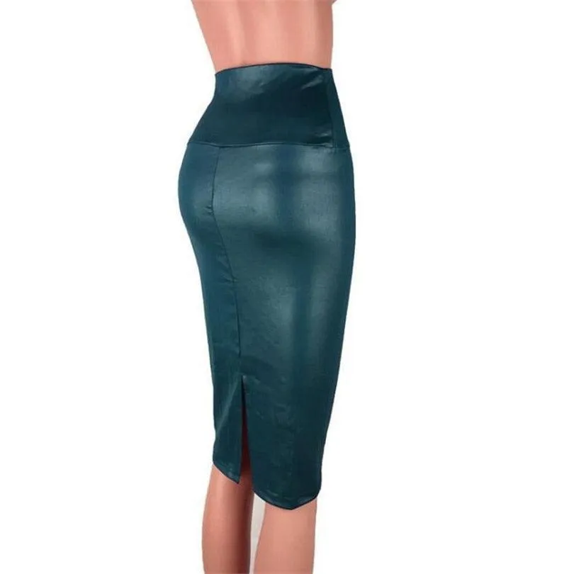 Leather Skirt Back Split Bodycon