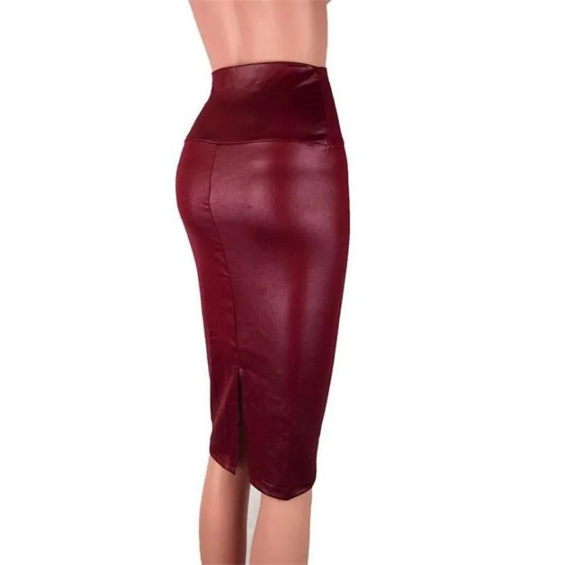 Leather Skirt Back Split Bodycon