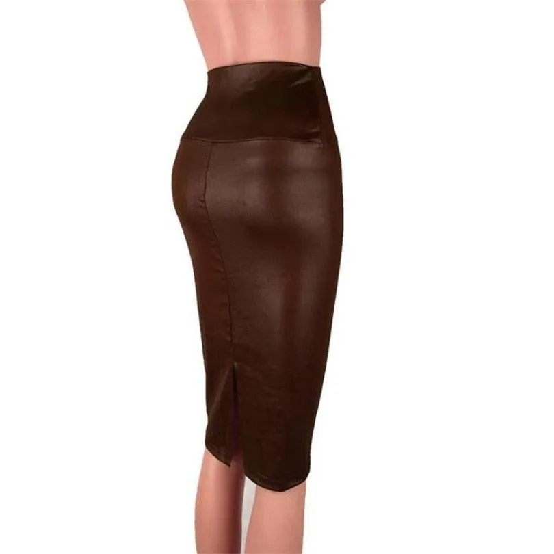 Leather Skirt Back Split Bodycon