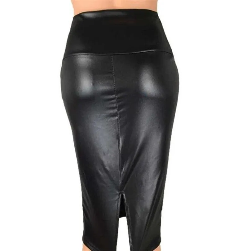 Leather Skirt Back Split Bodycon