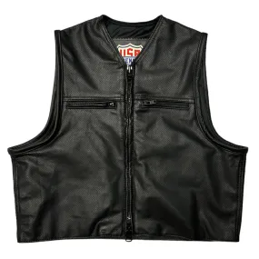 Legendary 'Defendant' Cropped Perforated Leather Motorcycle Vest