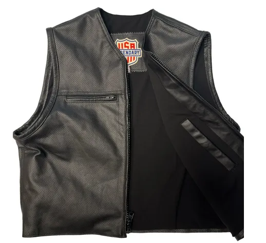 Legendary 'Defendant' Cropped Perforated Leather Motorcycle Vest