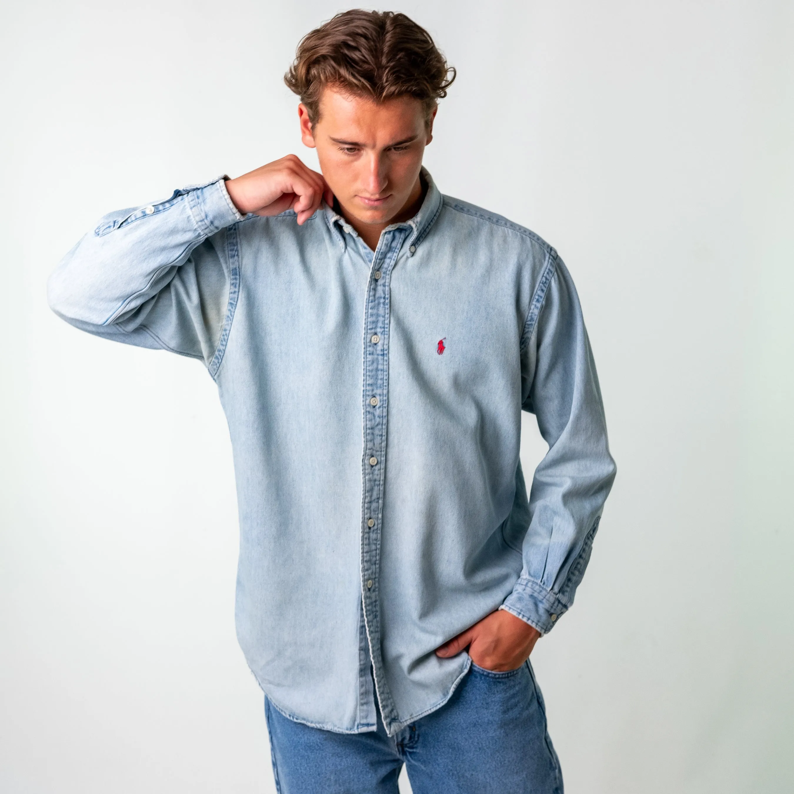 Light Blue 90s Polo Ralph Lauren Blaire Longsleeve Casual Shirt (M)