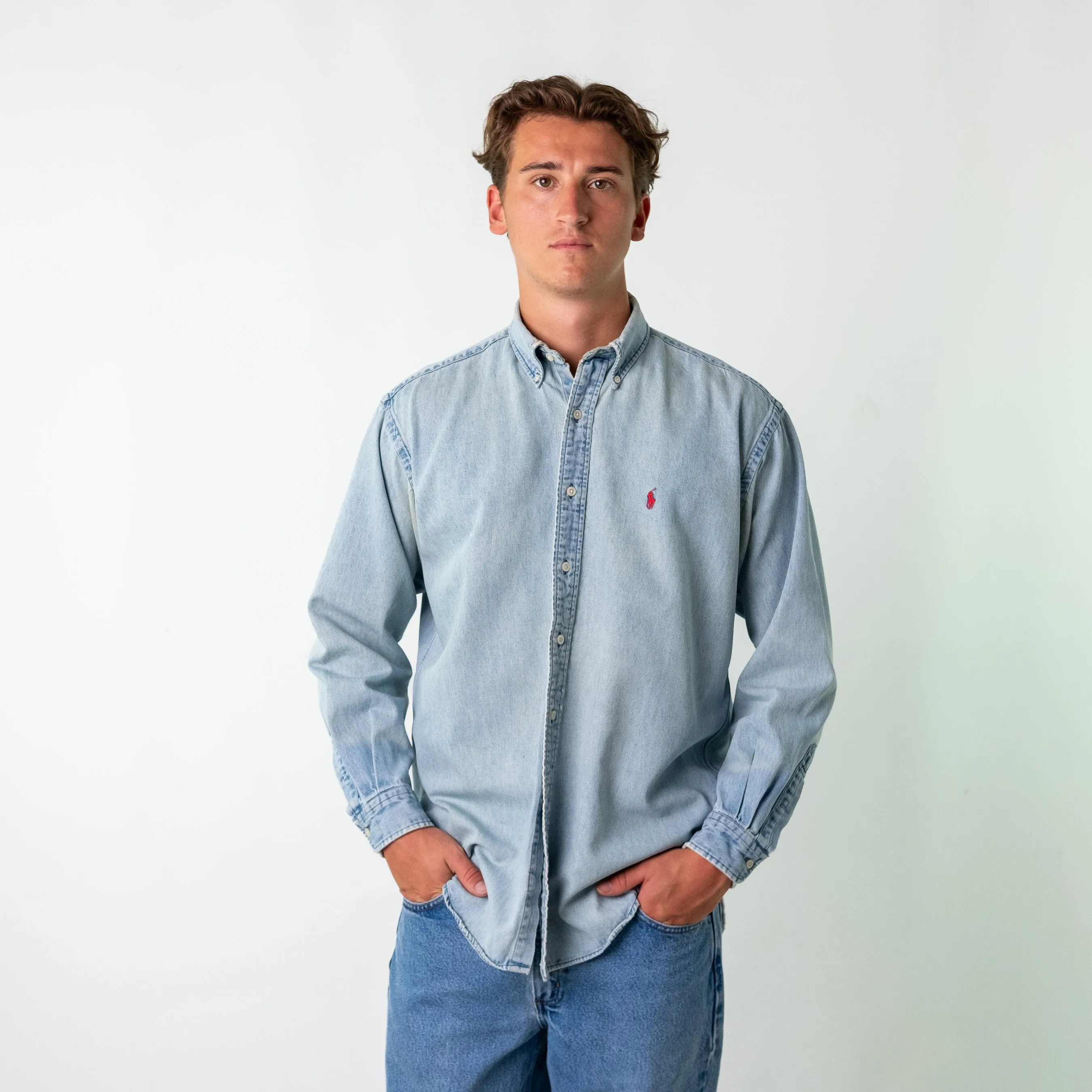 Light Blue 90s Polo Ralph Lauren Blaire Longsleeve Casual Shirt (M)