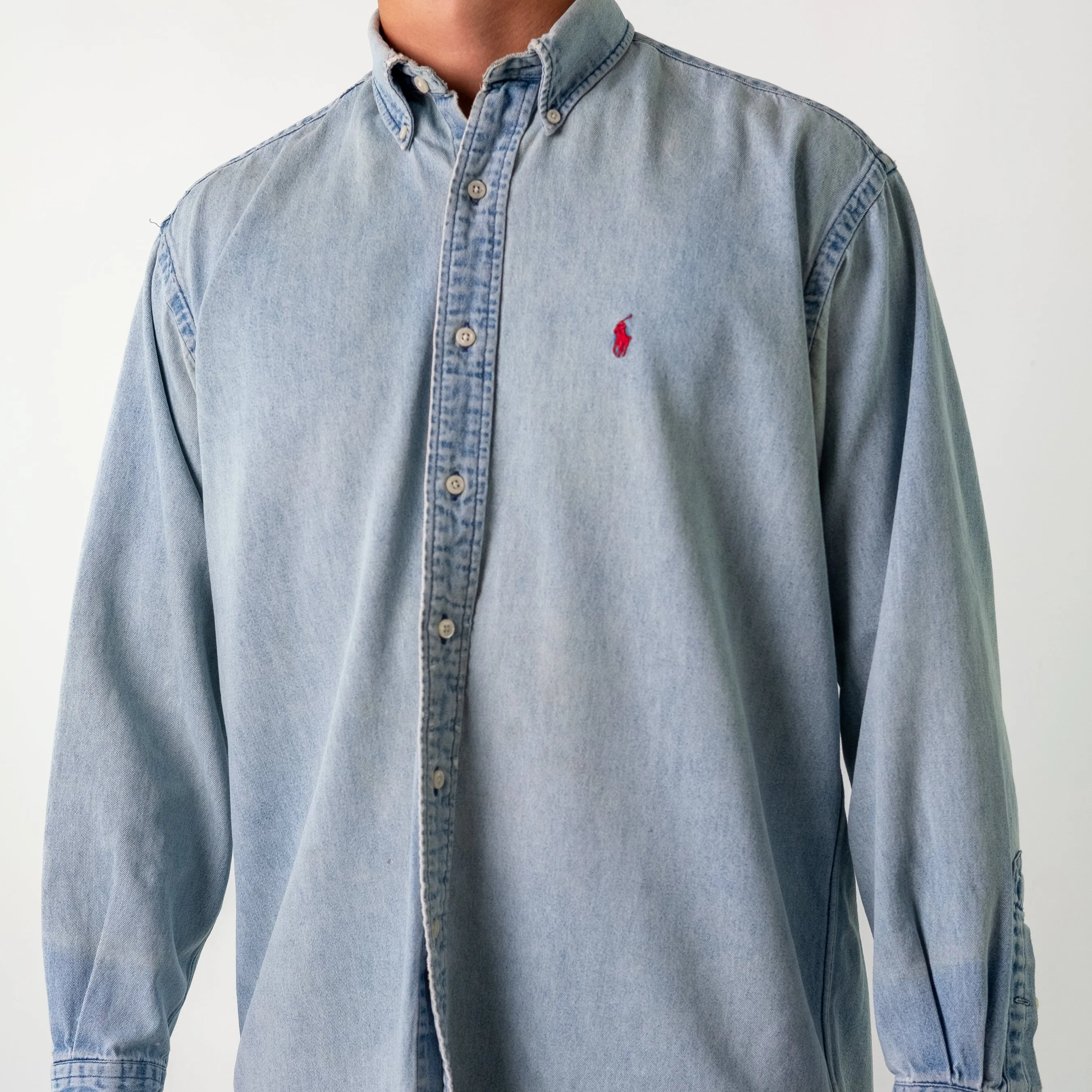 Light Blue 90s Polo Ralph Lauren Blaire Longsleeve Casual Shirt (M)