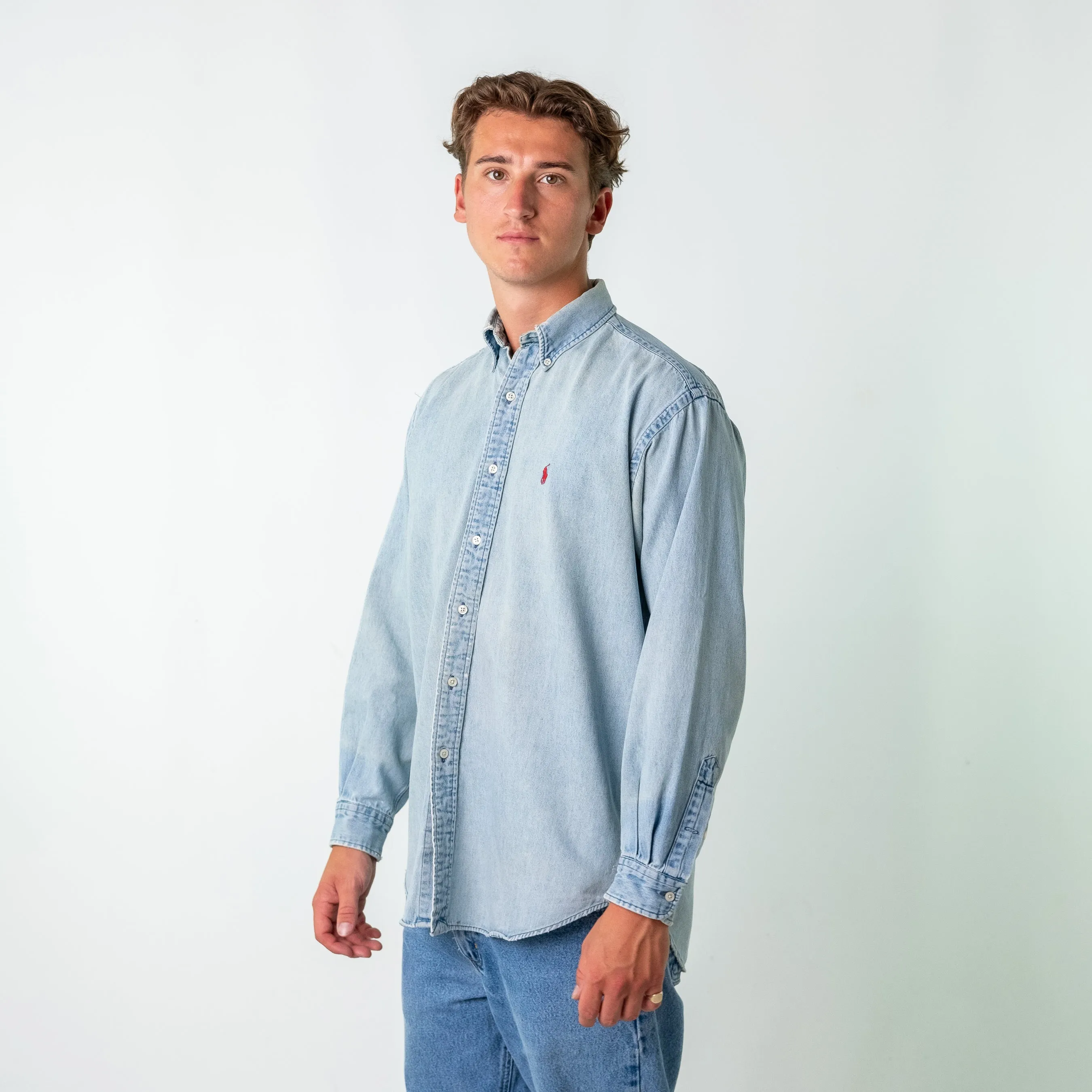 Light Blue 90s Polo Ralph Lauren Blaire Longsleeve Casual Shirt (M)