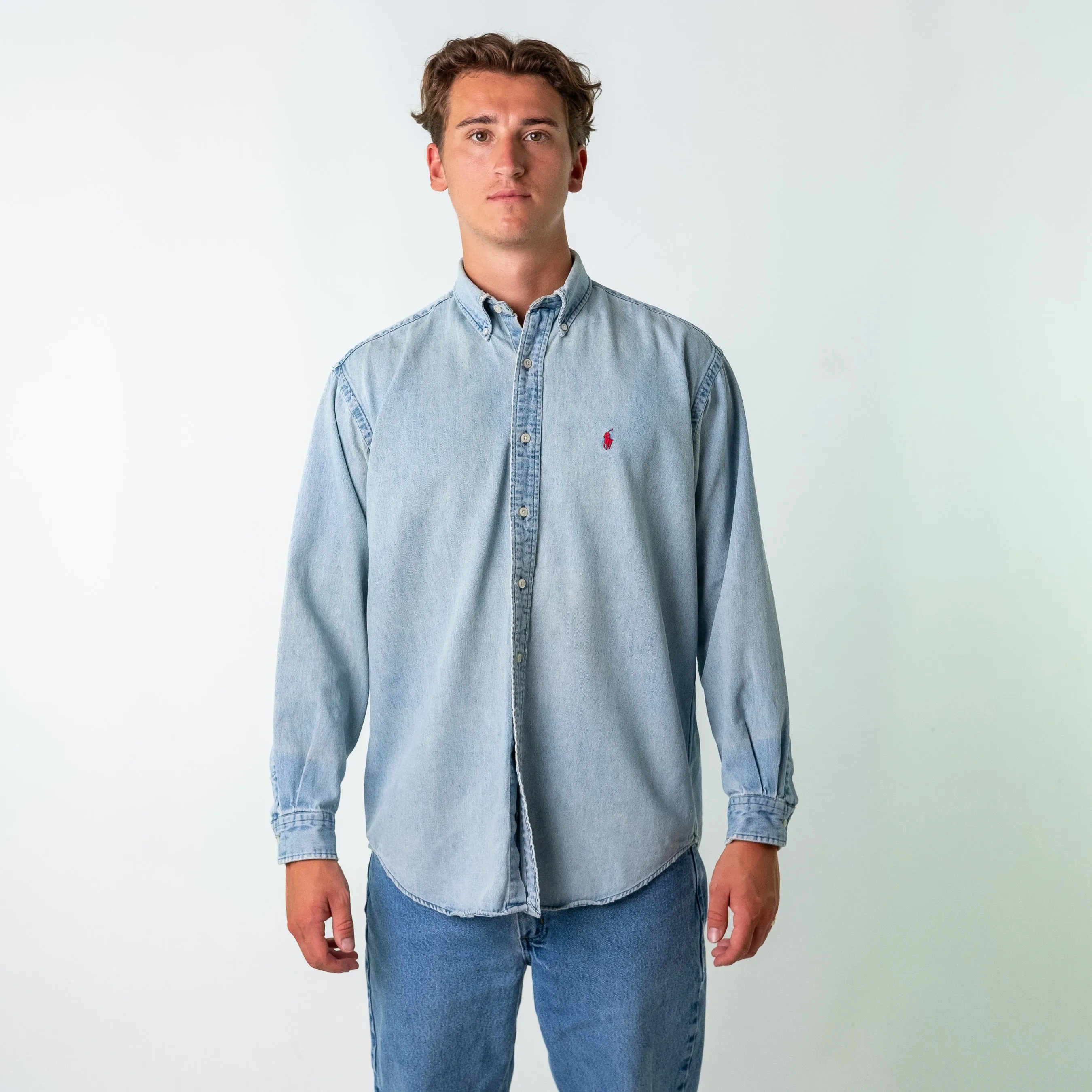 Light Blue 90s Polo Ralph Lauren Blaire Longsleeve Casual Shirt (M)