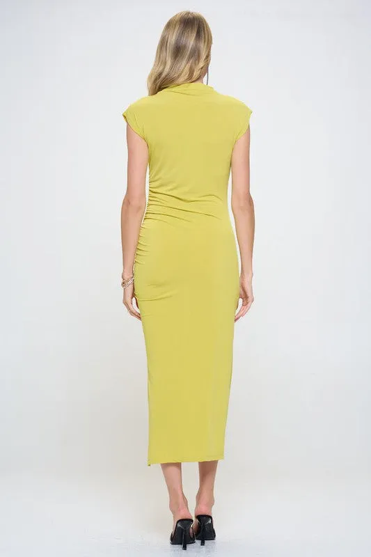 Made in USA Sleeveless Ruched Dress with Slit