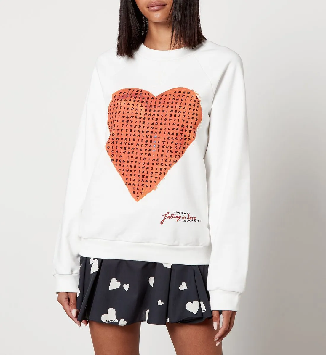 MARNI  |White sweatshirt with wordsearch heart print