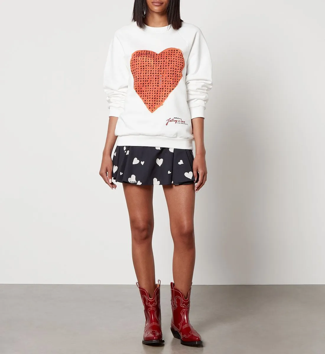 MARNI  |White sweatshirt with wordsearch heart print