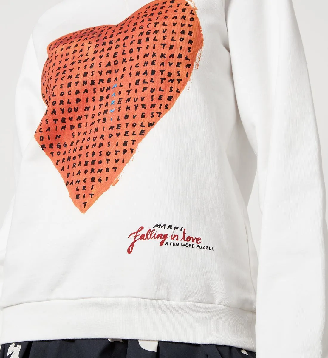 MARNI  |White sweatshirt with wordsearch heart print