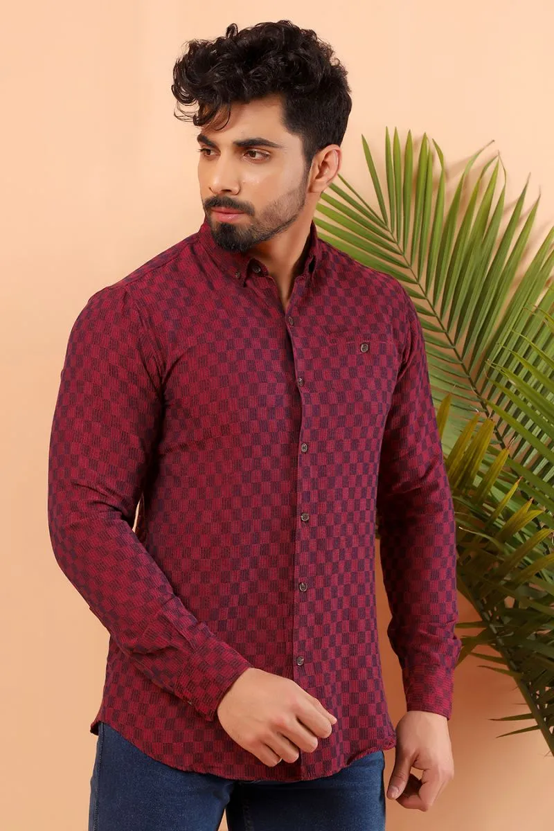 Maroon Checkerboard Casual Shirt FS Regular Fit