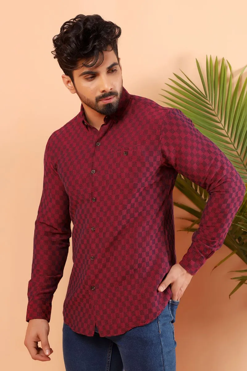 Maroon Checkerboard Casual Shirt FS Regular Fit