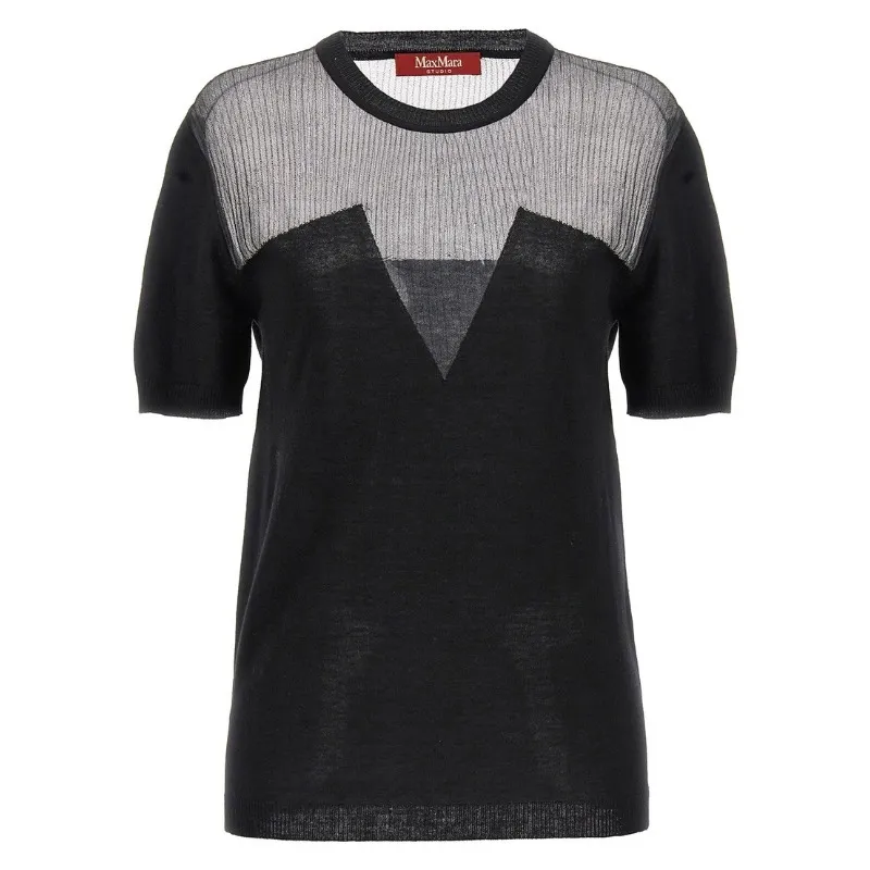 Max Mara Studio  |Crew Neck Casual Style Wool Plain Short Sleeves Party Style