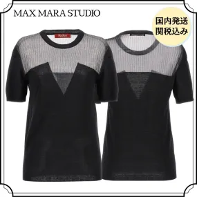 Max Mara Studio  |Crew Neck Casual Style Wool Plain Short Sleeves Party Style