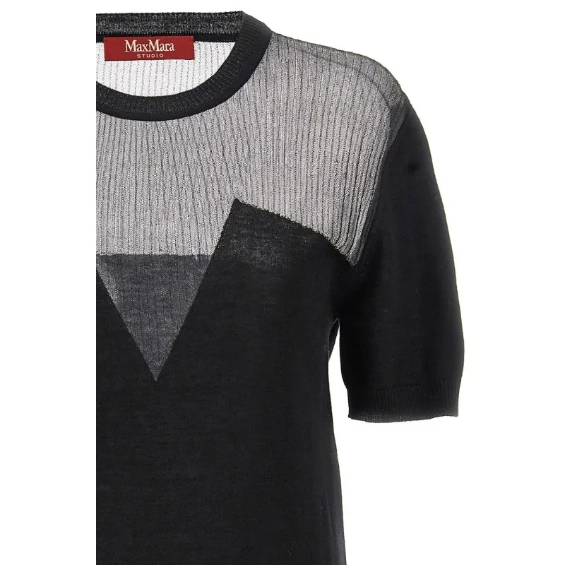 Max Mara Studio  |Crew Neck Casual Style Wool Plain Short Sleeves Party Style