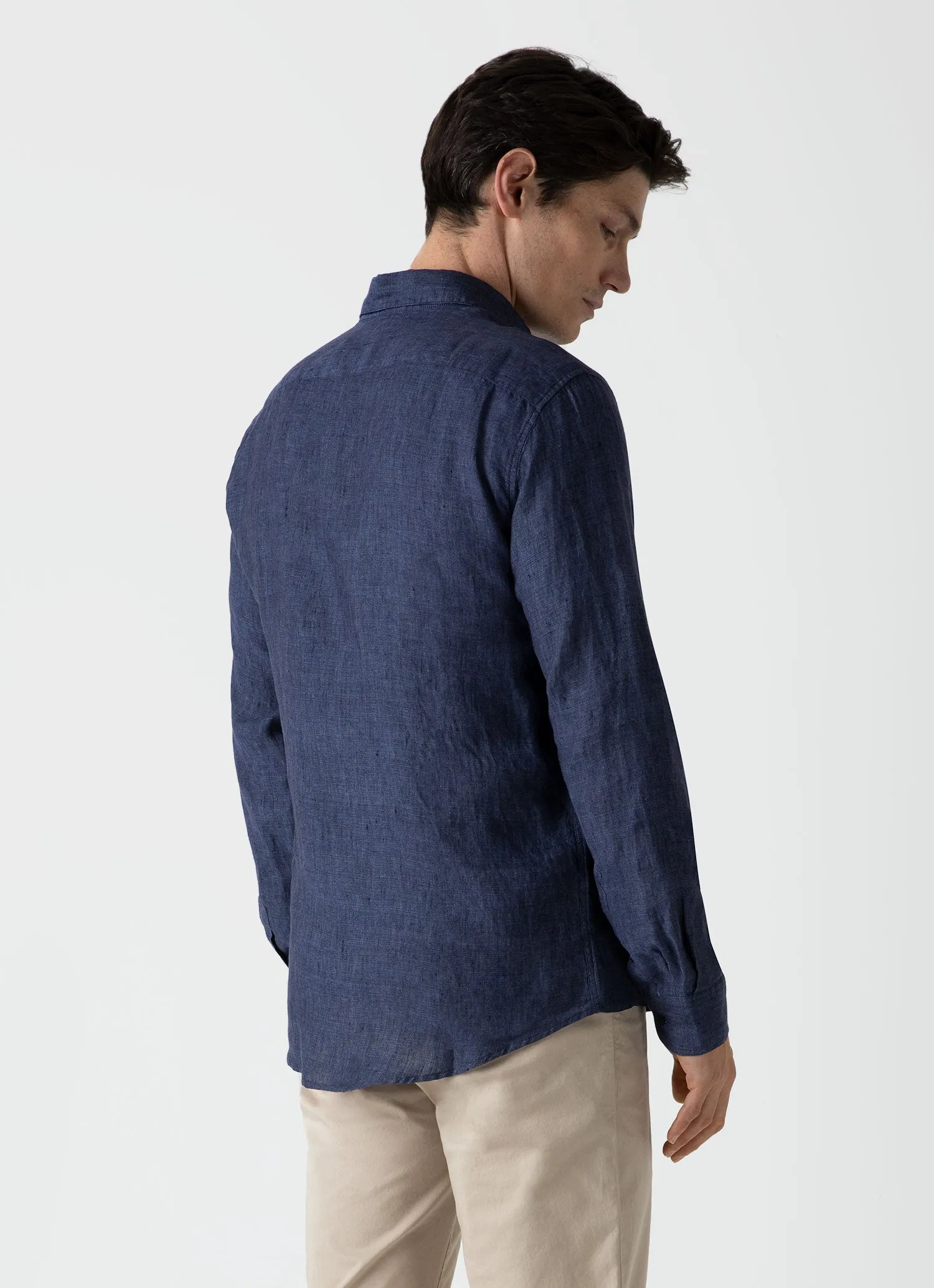 Men's Linen Shirt in Navy Melange