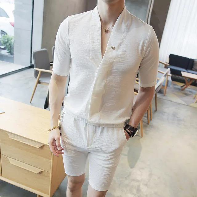 Men's Shorts Suit Casual Shirt and Short Suit