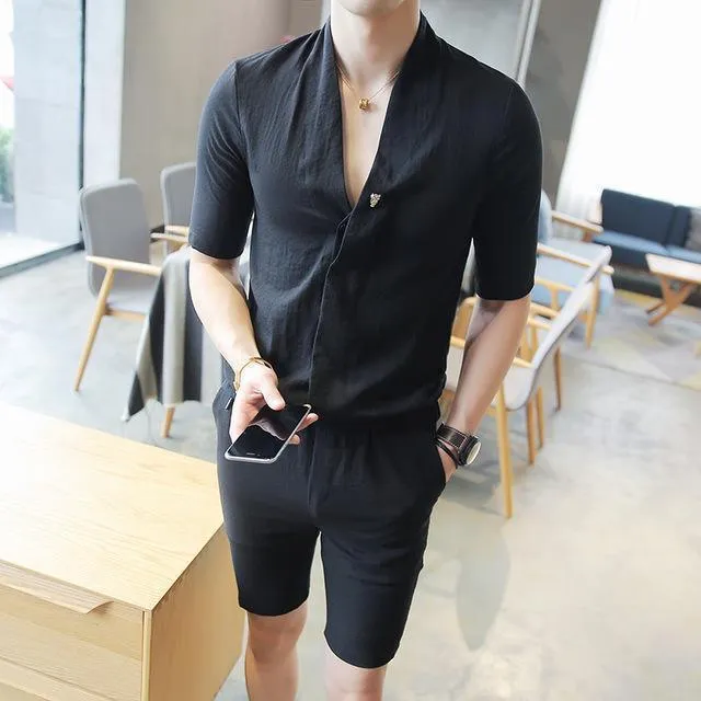 Men's Shorts Suit Casual Shirt and Short Suit