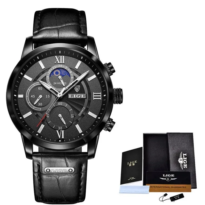 Mens Watches Top Brand Luxury Leather Casual Quartz Waterproof