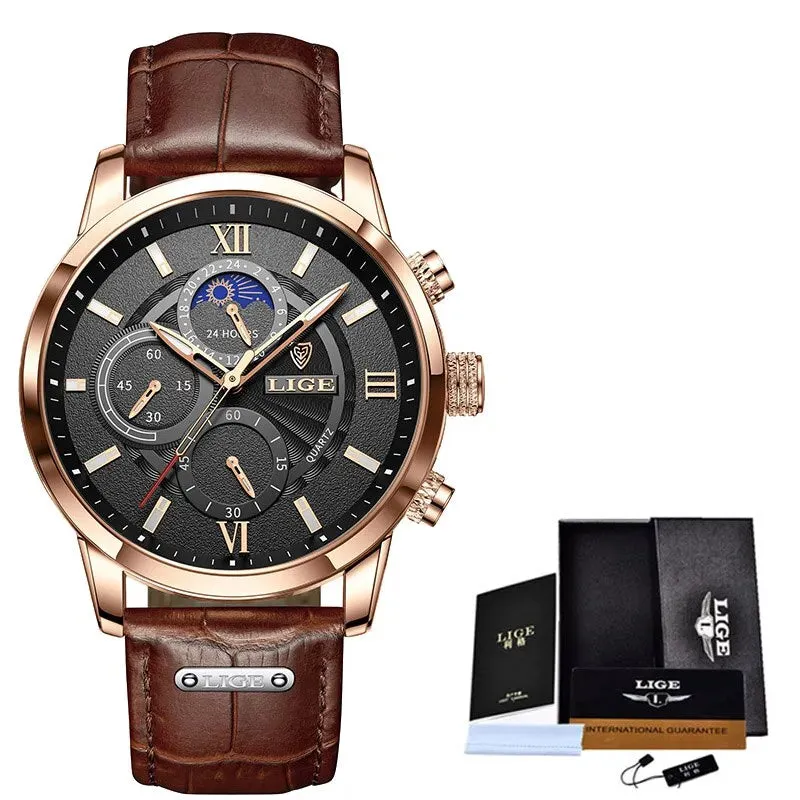 Mens Watches Top Brand Luxury Leather Casual Quartz Waterproof