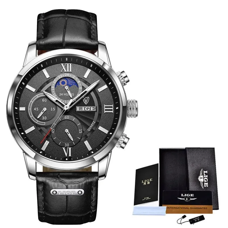 Mens Watches Top Brand Luxury Leather Casual Quartz Waterproof