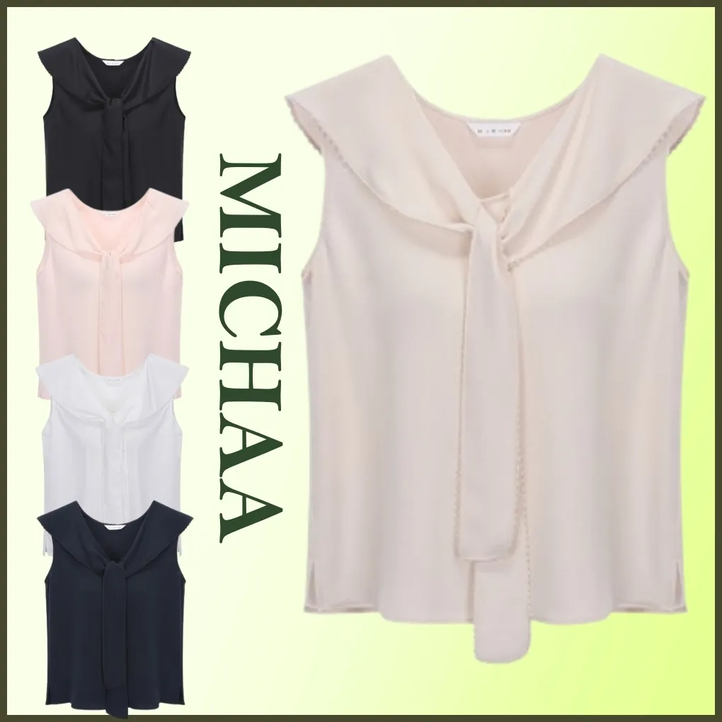 MICHAA  |Casual Style Sleeveless Street Style V-Neck Plain