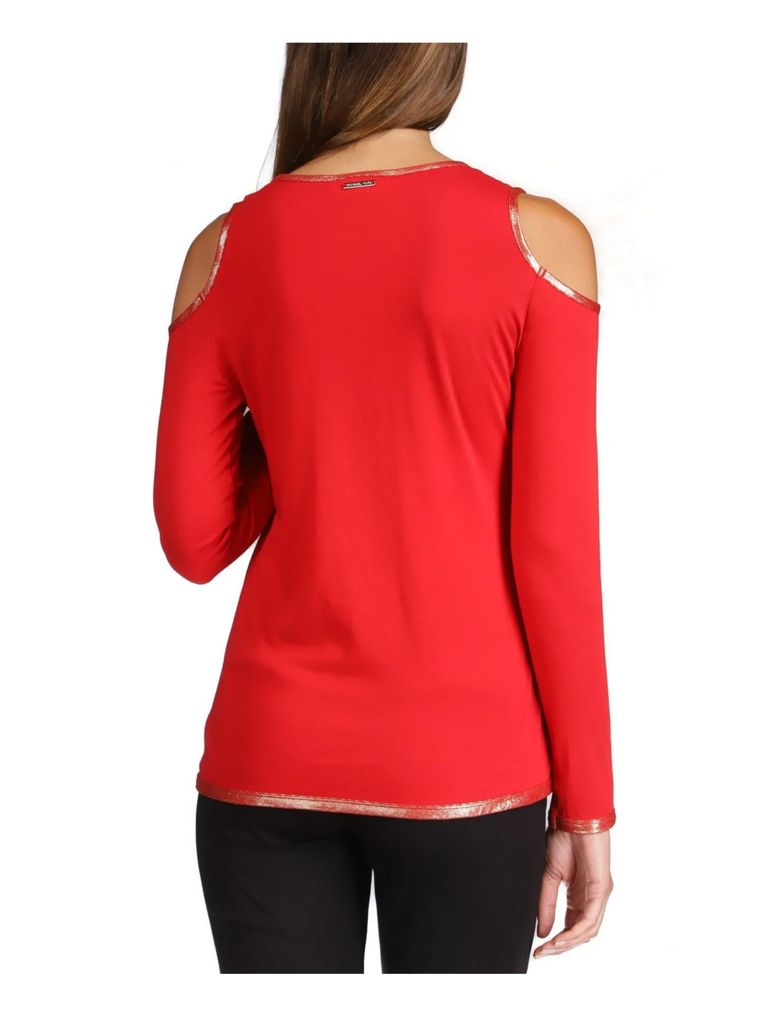 Michael Kors Women's Cold Shoulder Long Sleeve Scoop Neck Top Red Size XX-Large