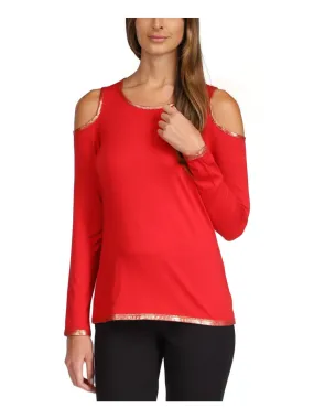 Michael Kors Women's Cold Shoulder Long Sleeve Scoop Neck Top Red Size XX-Large