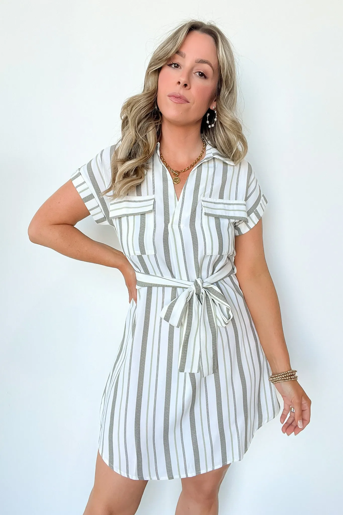 Mishelle Striped Belted Shirt Dress