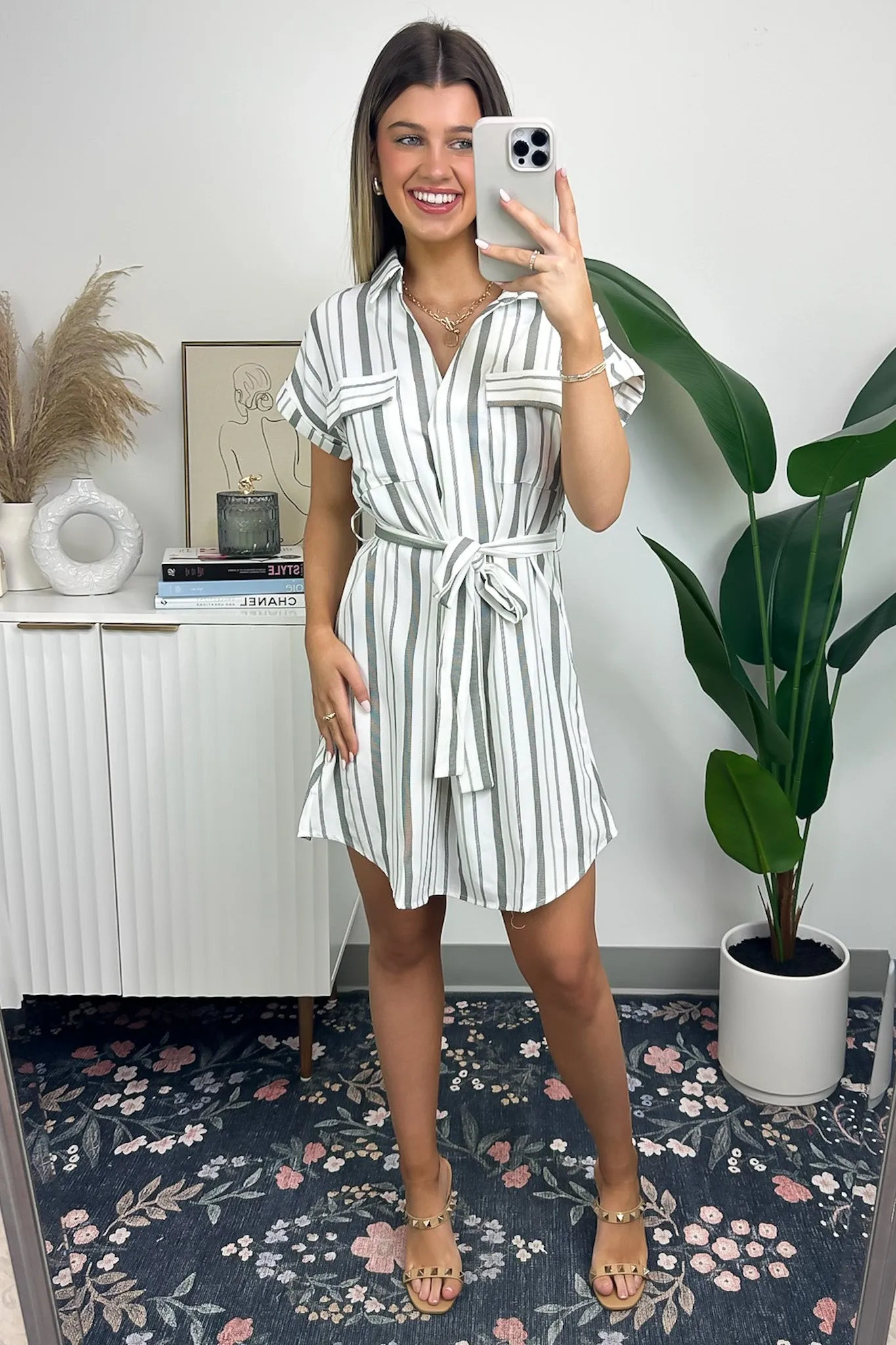 Mishelle Striped Belted Shirt Dress