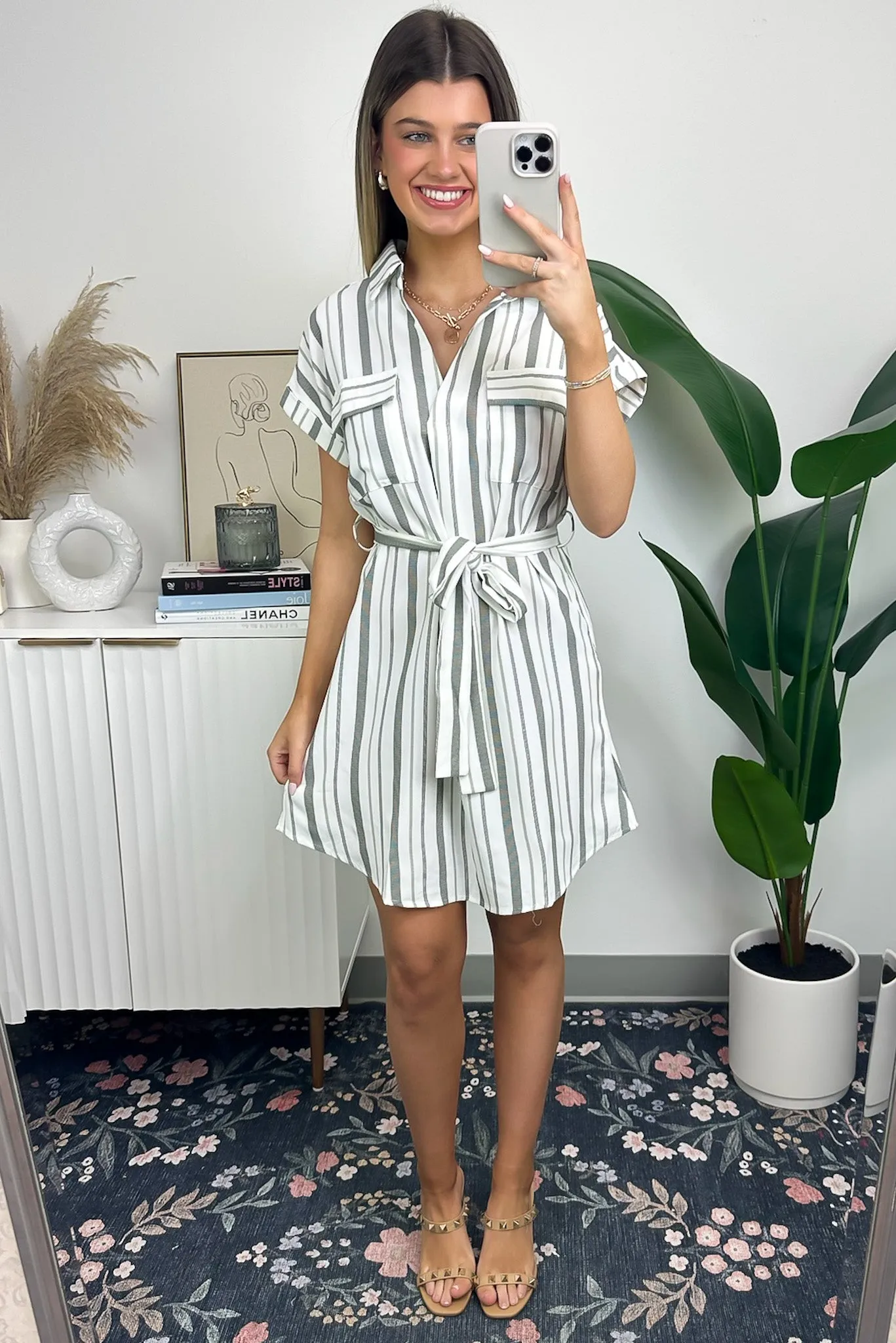 Mishelle Striped Belted Shirt Dress