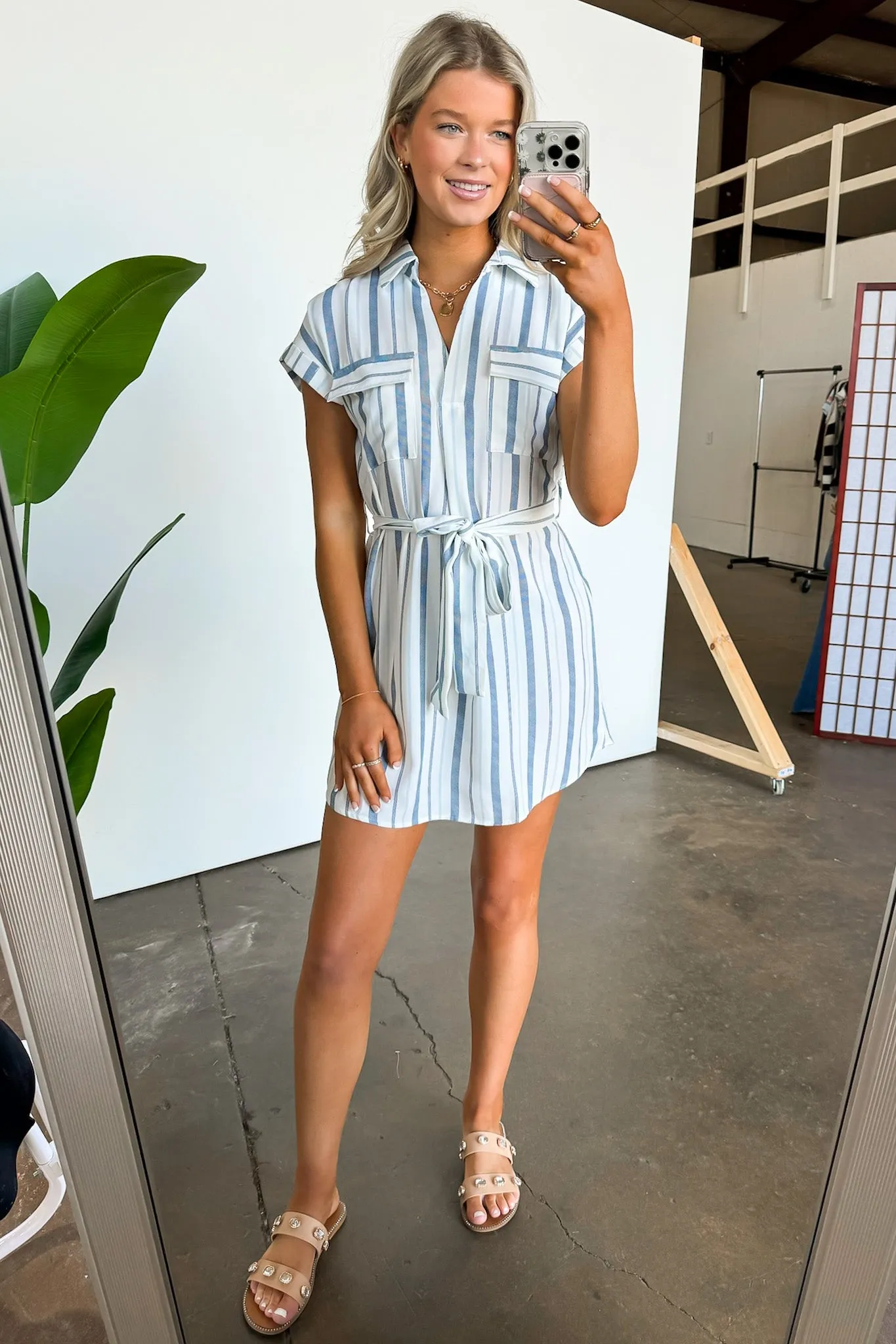 Mishelle Striped Belted Shirt Dress