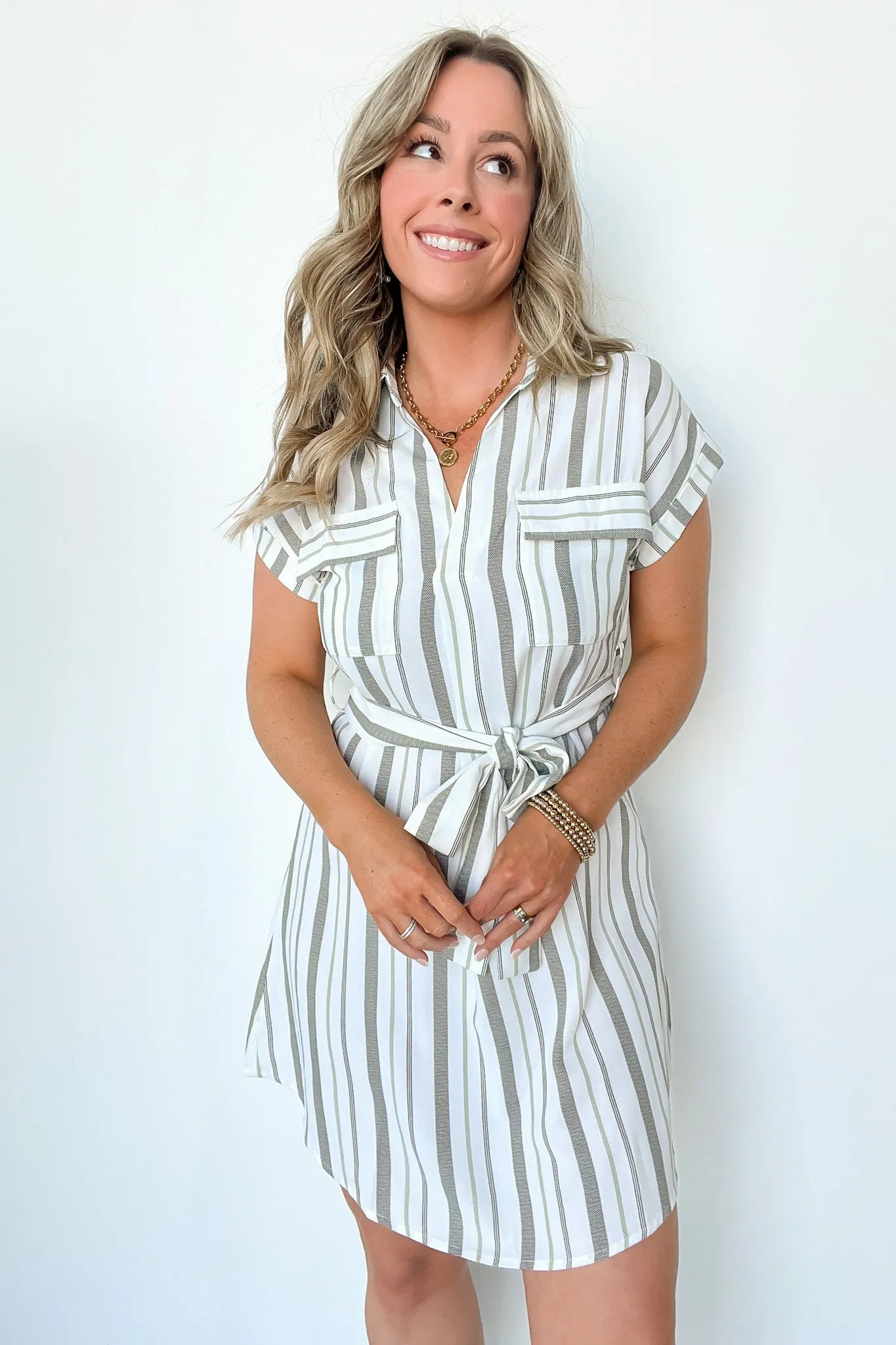 Mishelle Striped Belted Shirt Dress