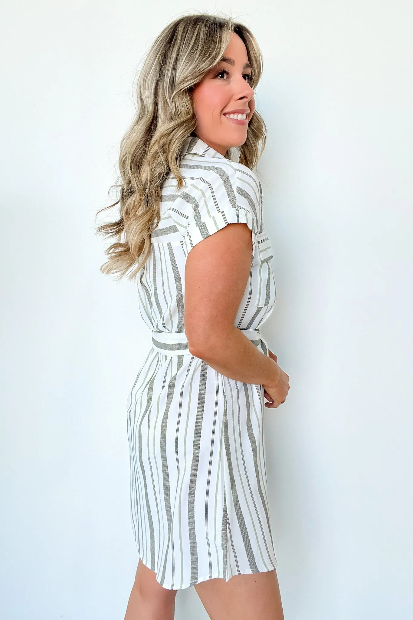 Mishelle Striped Belted Shirt Dress