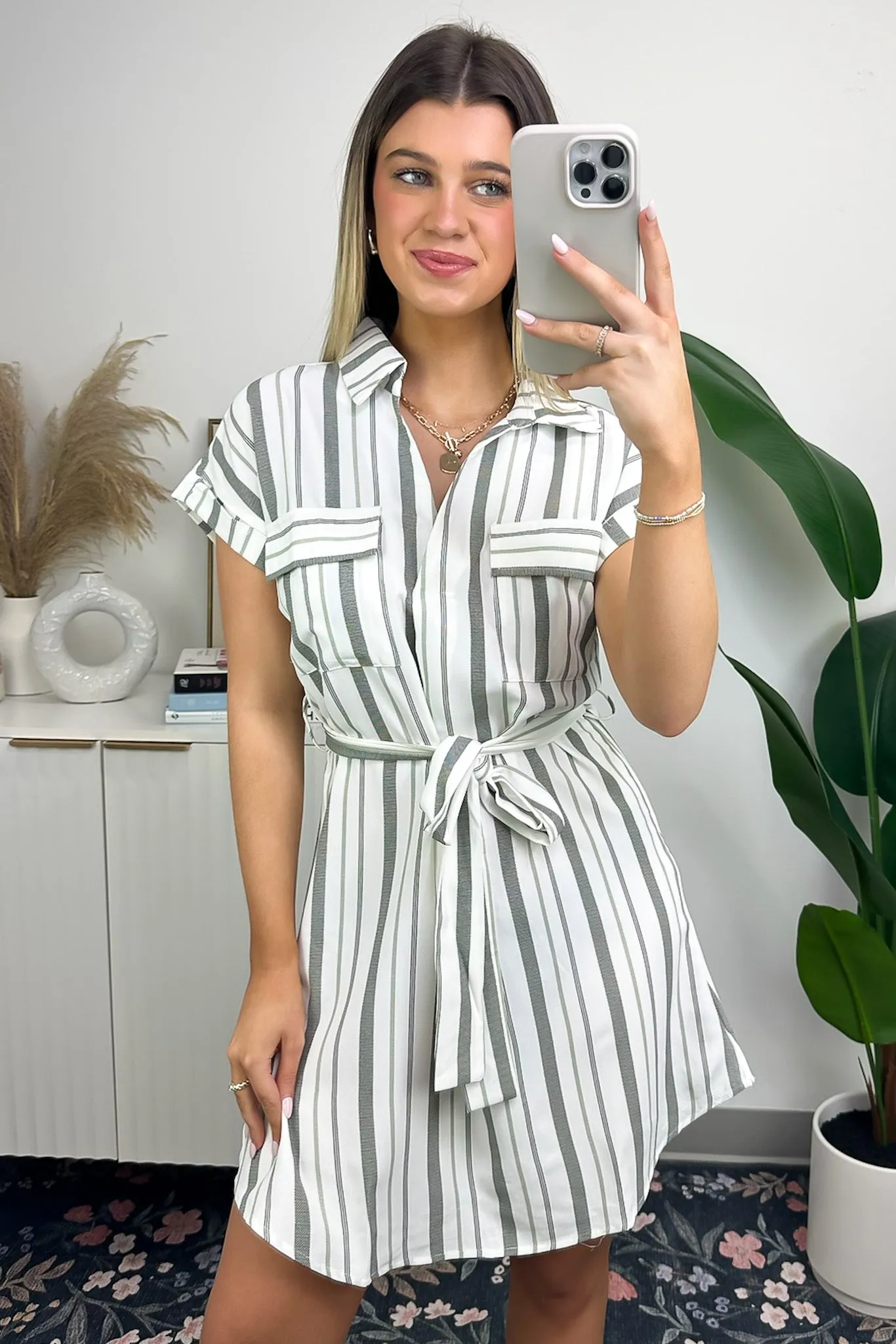 Mishelle Striped Belted Shirt Dress