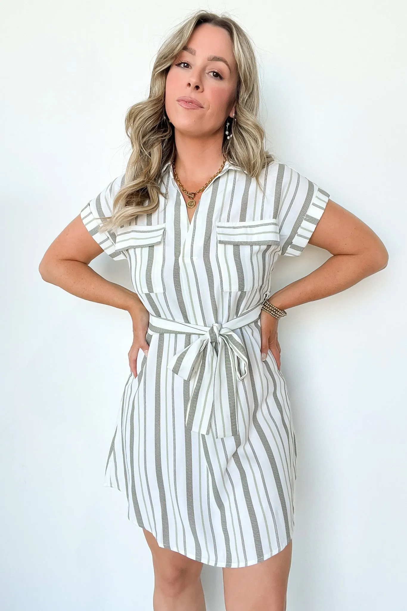 Mishelle Striped Belted Shirt Dress