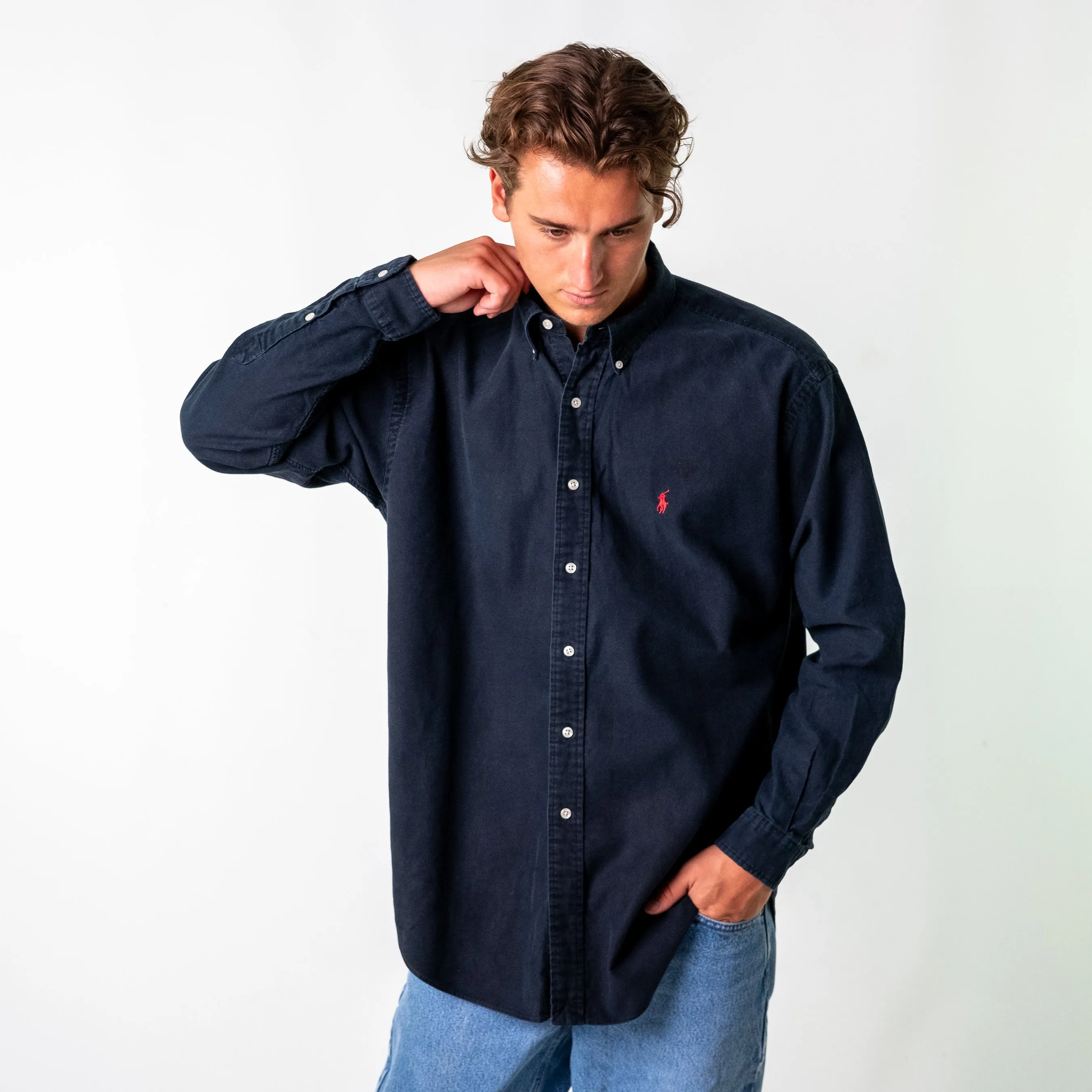 Navy Blue 90s Polo Ralph Lauren Blake Longsleeve Casual Shirt (L)