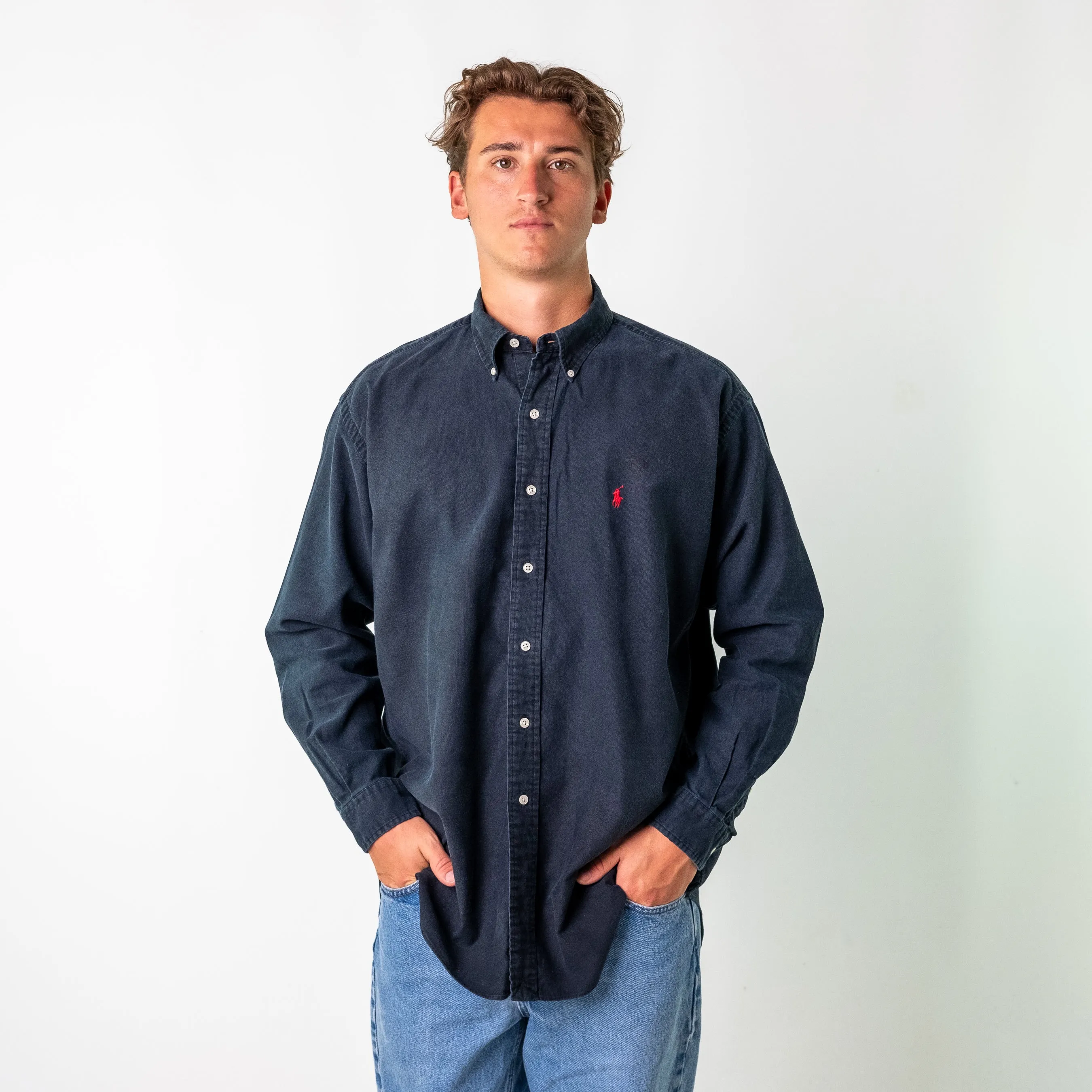 Navy Blue 90s Polo Ralph Lauren Blake Longsleeve Casual Shirt (L)