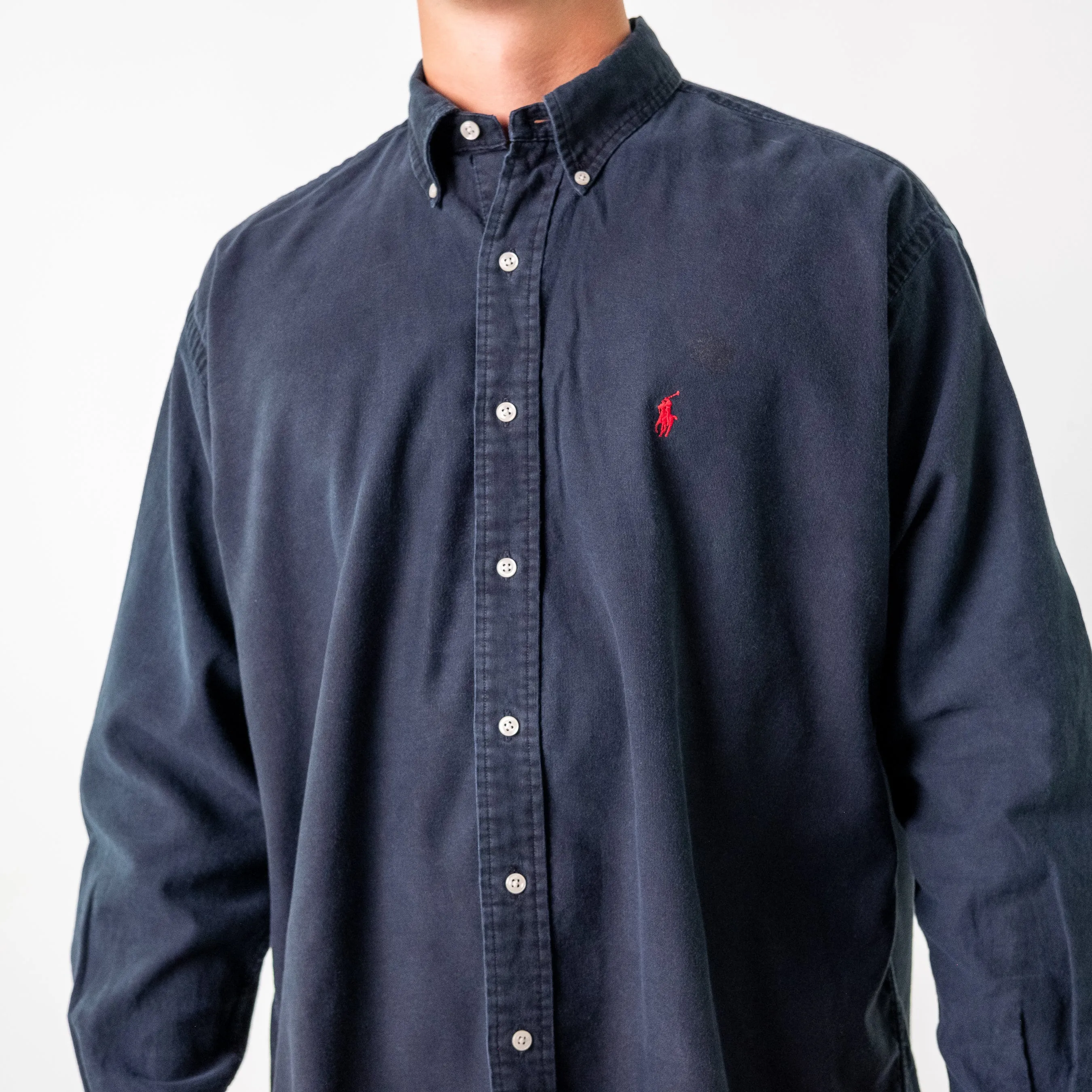 Navy Blue 90s Polo Ralph Lauren Blake Longsleeve Casual Shirt (L)