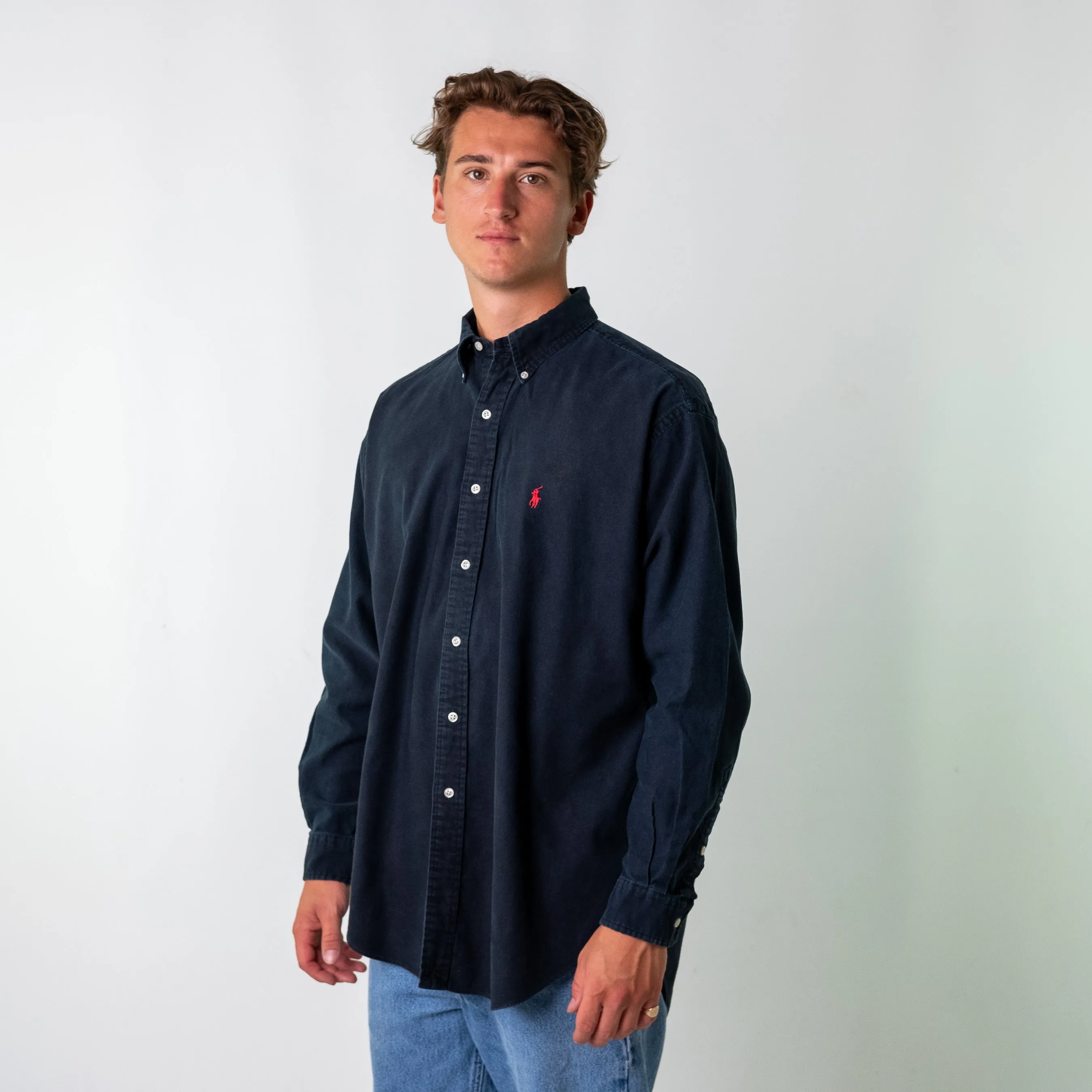 Navy Blue 90s Polo Ralph Lauren Blake Longsleeve Casual Shirt (L)